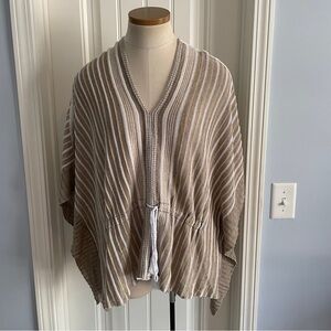 White + Warren XS / Small Poncho Top ~ Striped Linen Oversized Lagenlook Coastal